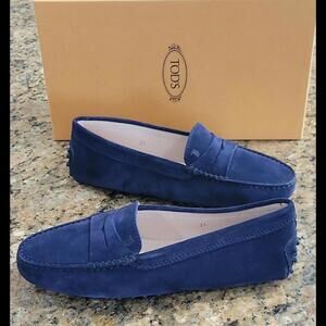 Tod's Italy Navy Dark Blue Suede Gommini Driving Moc Flats Womens Shoes 35 5 New